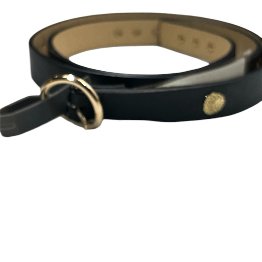 Vince Camuto Black Faux Leather Belt Gold Logo Buckle Detail Large New - Picture 3 of 8